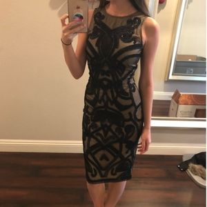 Marciano beaded black nude midi dress size medium
